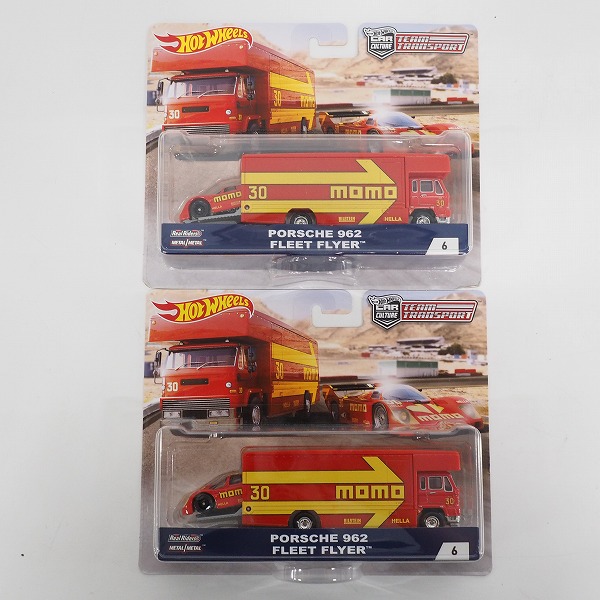 実際に弊社で買取させて頂いた【未開封】Hot Wheels/ホットウィール CAR CULTURE TEAM TRANSPORT PORSCHE 962 FLEET FLYER #6 ミニカー 2点セット
