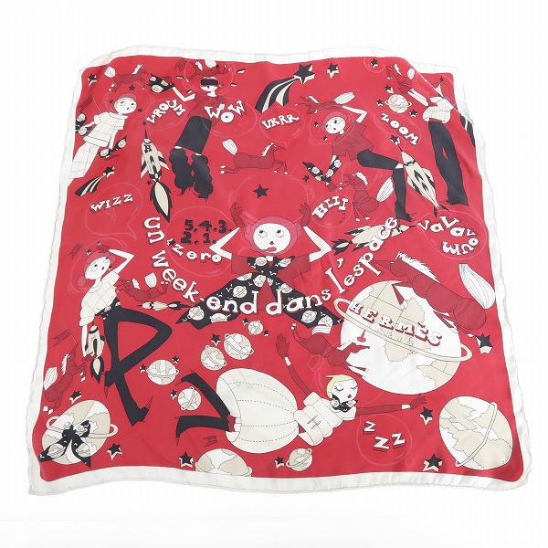 実際に弊社で買取させて頂いたHERMES/エルメス カレ70 Un Week-End dans l'Espace 気ままな週末 スカーフ/ストール レッド