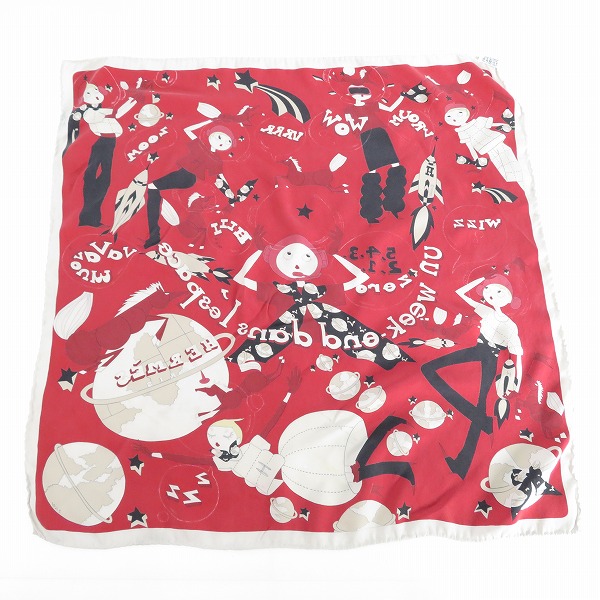 実際に弊社で買取させて頂いたHERMES/エルメス カレ70 Un Week-End dans l'Espace 気ままな週末 スカーフ/ストール レッドの画像 1枚目