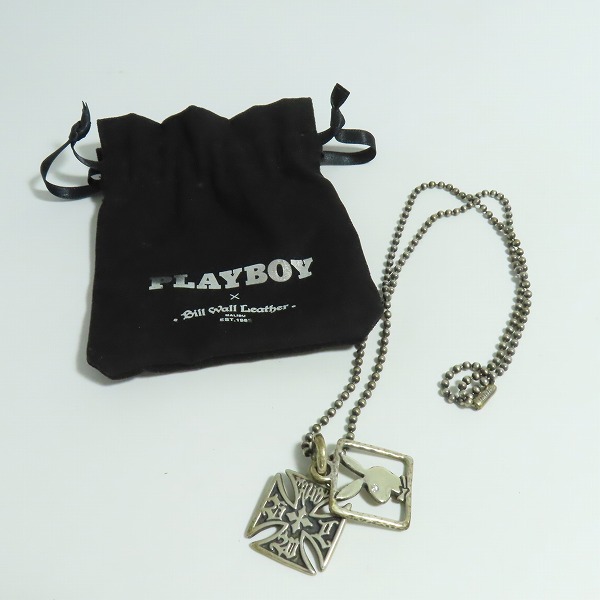 実際に弊社で買取させて頂いたBWL×PLAYBOY/ビルウォールレザー×プレイボーイ アイアンクロス/ロゴ ネックレスの画像 9枚目