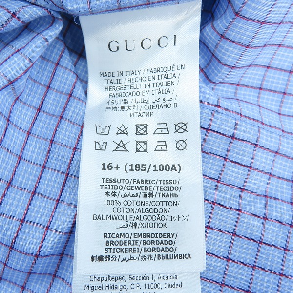 実際に弊社で買取させて頂いたGUCCI/グッチ GG 刺繍 チェック柄 ボタンシャツ 654926 ZAG0P/42の画像 5枚目