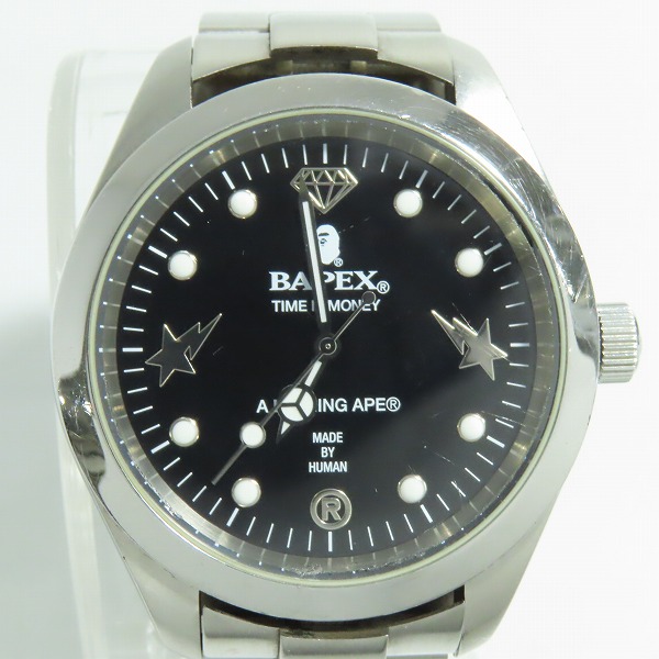 実際に弊社で買取させて頂いたBAPEX by A BATHING APE/ベイペックス アベイシングエイプ 黒文字盤 腕時計
