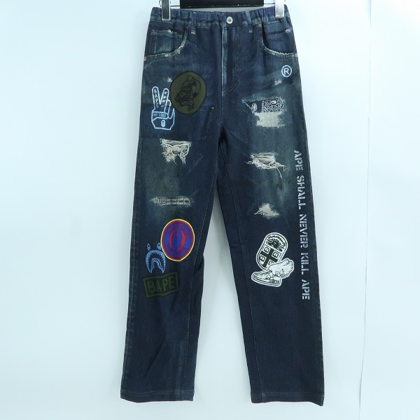 実際に弊社で買取させて頂いた【未使用】A BATHING APE/アベイシングエイプ キッズ SHARK BAPE EMBLEM DENIM PRINT SWEAT PANTS/スウェットパンツ/160
