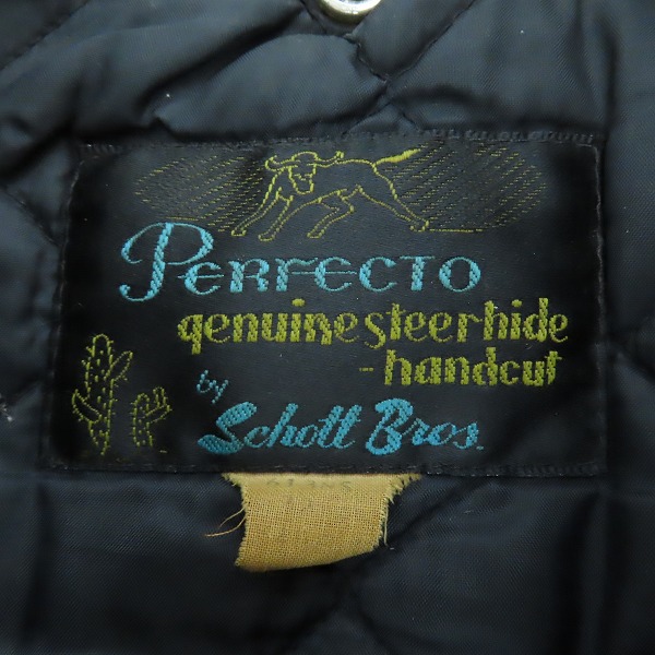 実際に弊社で買取させて頂いたPERFECT by SCHOTT BROS/ショット 復刻 ワンスター ダブルライダースジャケット サボテンタグ ブラックの画像 2枚目