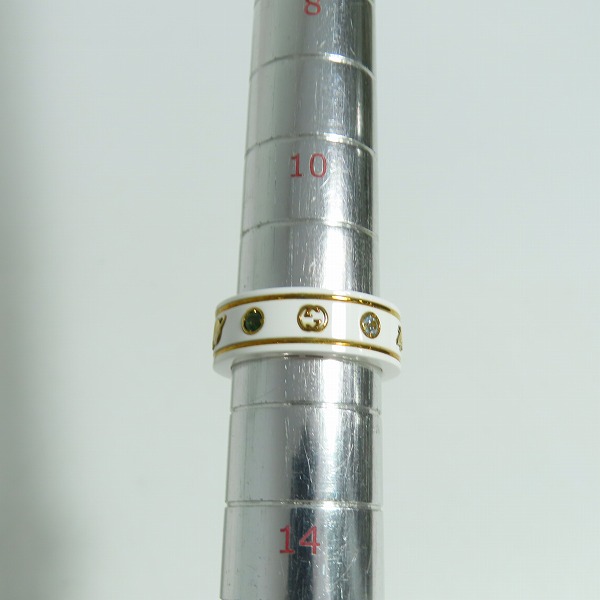 実際に弊社で買取させて頂いたGUCCI/グッチ ジェムストーン付き アイコンリング ホワイトジルコニア × K18YG/527095 J8F76 8521/12号の画像 8枚目