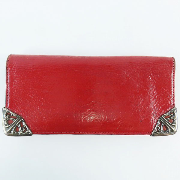 実際に弊社で買取させて頂いたCHROME HEARTS/クロムハーツ シングルフォールド ロングウォレット/長財布 チップスコーナー レッドの画像 1枚目