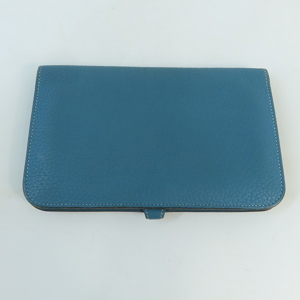 実際に弊社で買取させて頂いたHERMES/エルメス ドゴンGM 二つ折り長財布/ブルーの画像 1枚目