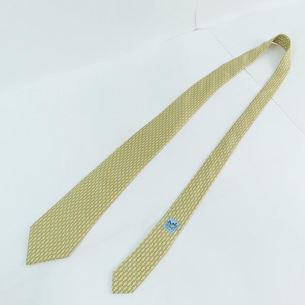 実際に弊社で買取させて頂いたHERMES/エルメス 総柄 イエロー シルク  ネクタイの画像 6枚目