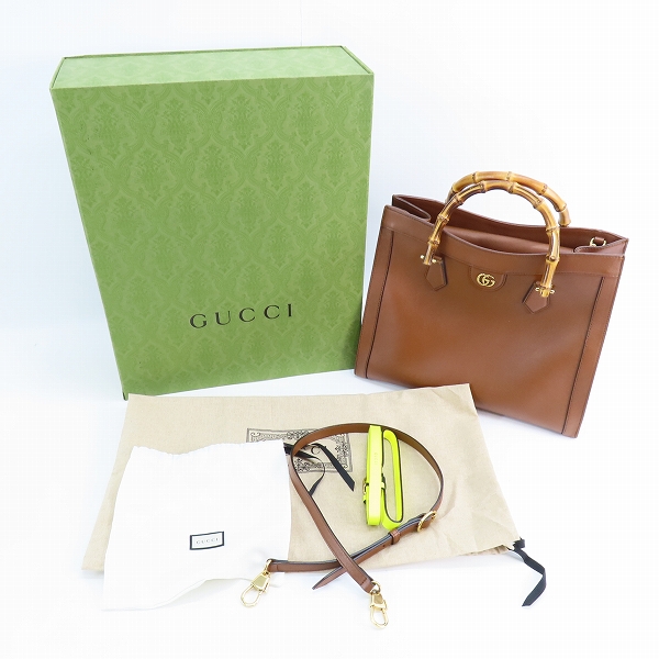 実際に弊社で買取させて頂いたGUCCI/グッチ ダイアナ バンブーハンドル ミディアム トートバッグ/ショルダーバッグ 655658の画像 9枚目