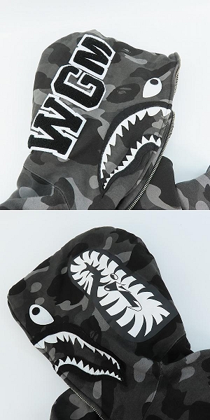 実際に弊社で買取させて頂いたA BATHING APE×BlackEyePatch/アベイジングエイプ×ブラックアイパッチ ジップアップ シャークパーカー 001ZPK231902C/Mの画像 5枚目