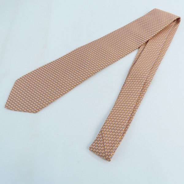 実際に弊社で買取させて頂いたHERMES/エルメス  総柄 シルク ネクタイ オレンジ