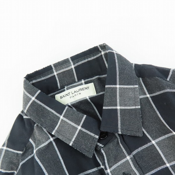 実際に弊社で買取させて頂いた【JPタグ】SAINT LAURENT PARIS/サンローランパリ ダメージ加工グラデーションチェック長袖シャツ 411620 Y527L/37 14-1/2の画像 6枚目