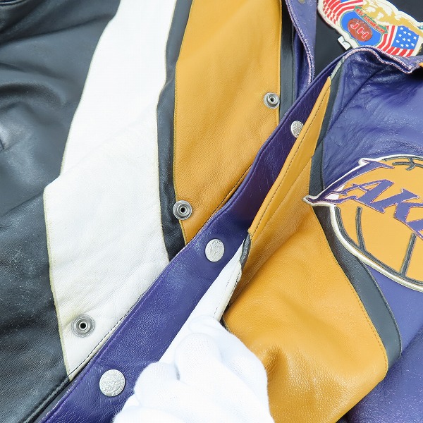 実際に弊社で買取させて頂いたJEFF HAMILTON/ジェフ ハミルトン Lakers/レイカーズ レザーブルゾン/Lの画像 7枚目