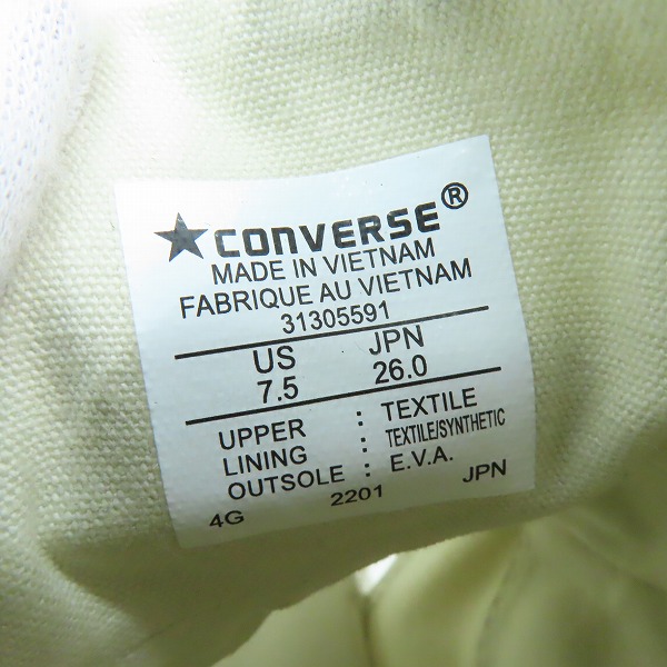 実際に弊社で買取させて頂いたCONVERSE/コンバース ALL STAR LIGHT THONG V-1 HI/オールスター ライト トング サンダル ホワイト 31305591/26.0の画像 5枚目