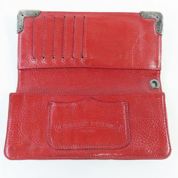 実際に弊社で買取させて頂いたCHROME HEARTS/クロムハーツ シングルフォールド ロングウォレット/長財布 チップスコーナー レッドの画像 3枚目