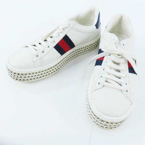 実際に弊社で買取させて頂いたGUCCI/グッチ シェリーライン  クリスタルスニーカー 505995/37.5
