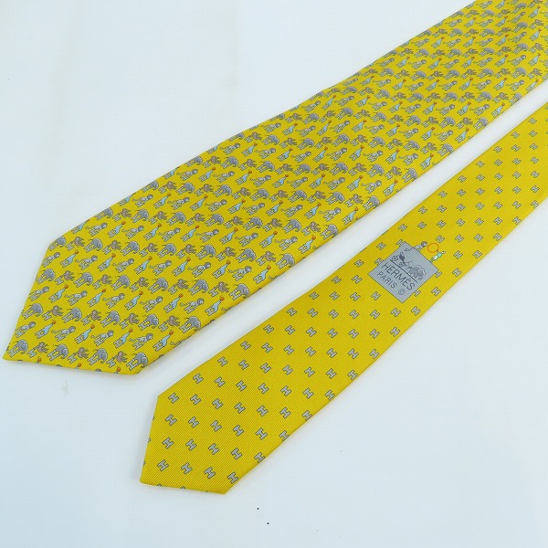 実際に弊社で買取させて頂いたHERMES/エルメス 総柄 シルク ネクタイ イエロー の画像 1枚目