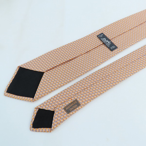 実際に弊社で買取させて頂いたHERMES/エルメス  総柄 シルク ネクタイ オレンジの画像 2枚目