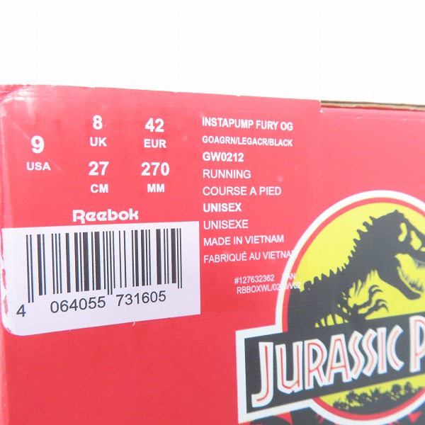 実際に弊社で買取させて頂いた【未使用】Reebok×JURASSIC PARK/リーボック×ジュラシックパーク GIANT ATTACK SIZE FURY/ポンプフューリー GW0212/27.0の画像 7枚目