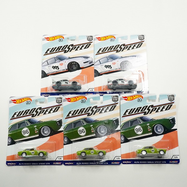 実際に弊社で買取させて頂いた【未開封】Hot Wheels/ホットウィール EURO SPEED ALFA ROMEO GIULIA SPRINT GTA/PORSCHE 993 GT2 ミニカー 5点セット