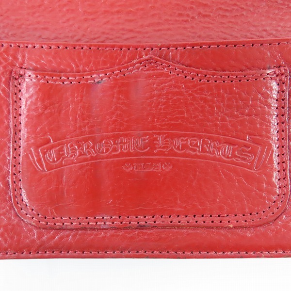 実際に弊社で買取させて頂いたCHROME HEARTS/クロムハーツ シングルフォールド ロングウォレット/長財布 チップスコーナー レッドの画像 4枚目