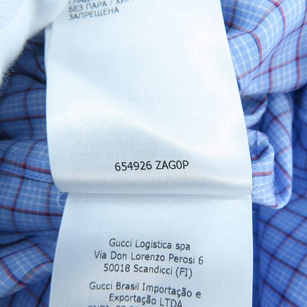 実際に弊社で買取させて頂いたGUCCI/グッチ GG 刺繍 チェック柄 ボタンシャツ 654926 ZAG0P/42の画像 6枚目