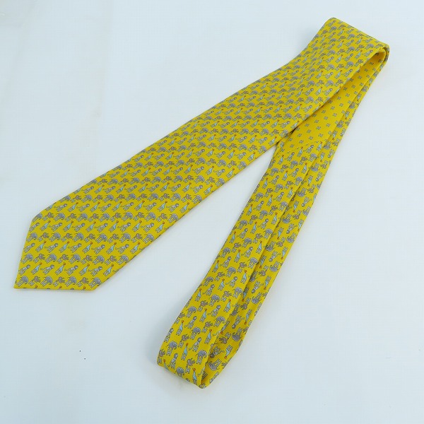 実際に弊社で買取させて頂いたHERMES/エルメス 総柄 シルク ネクタイ イエロー 