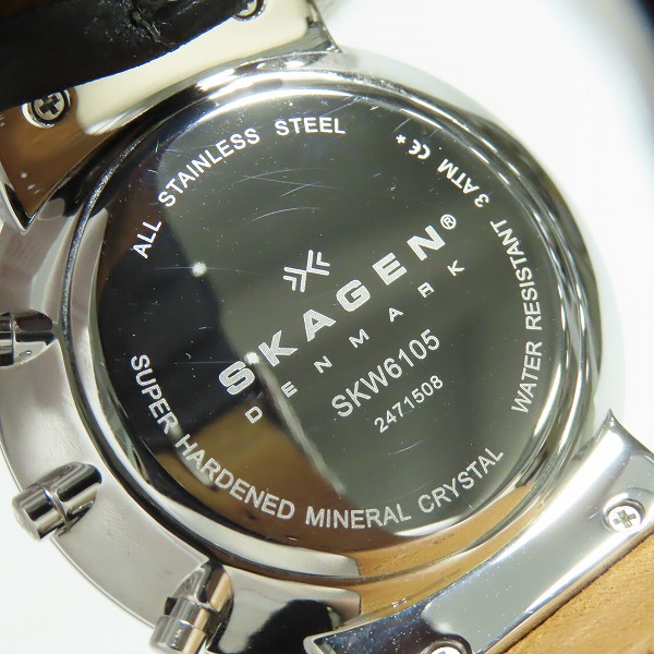 実際に弊社で買取させて頂いたSKAGEN DENMARK/スカーゲン 腕時計 クォーツ クロノグラフ SS レザーベルト SKW6105【動作未確認】の画像 3枚目