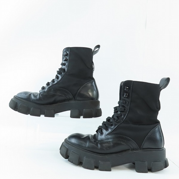 実際に弊社で買取させて頂いたPRADA/プラダ モノリス ポーチ付きレザーコンバットブーツ 2UE007/8.5の画像 3枚目
