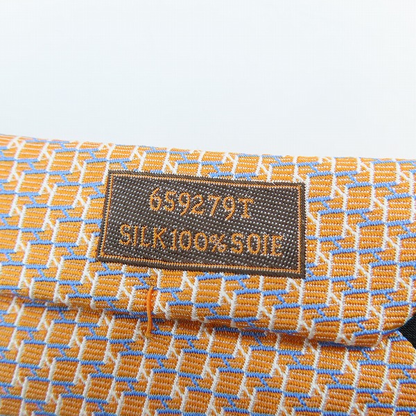 実際に弊社で買取させて頂いたHERMES/エルメス  総柄 シルク ネクタイ オレンジの画像 4枚目
