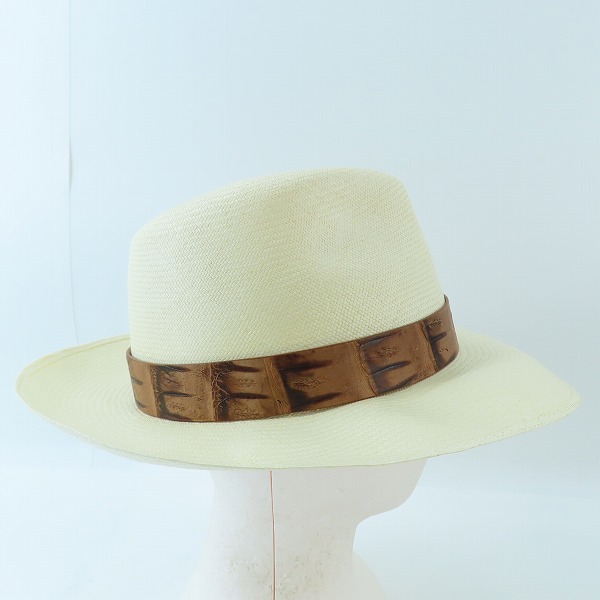 実際に弊社で買取させて頂いたBorsalino/ボルサリーノ 中折れ パナマハット ストローハット リボン ワニ革 リボン/59の画像 4枚目