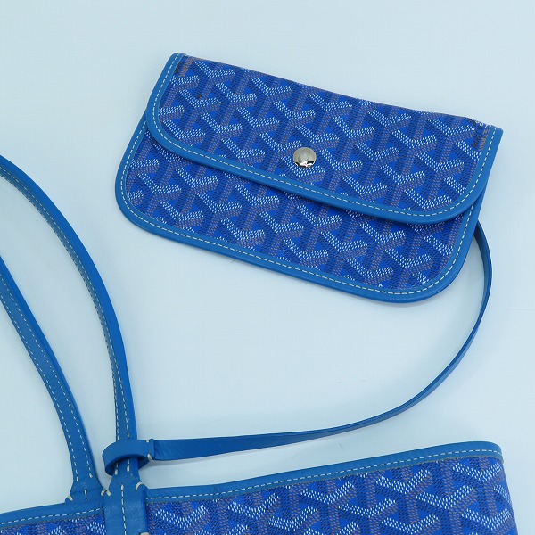 実際に弊社で買取させて頂いたGOYARD/ゴヤール サンルイPM PVC×レザー トートバッグ ブルー ポーチ付の画像 9枚目