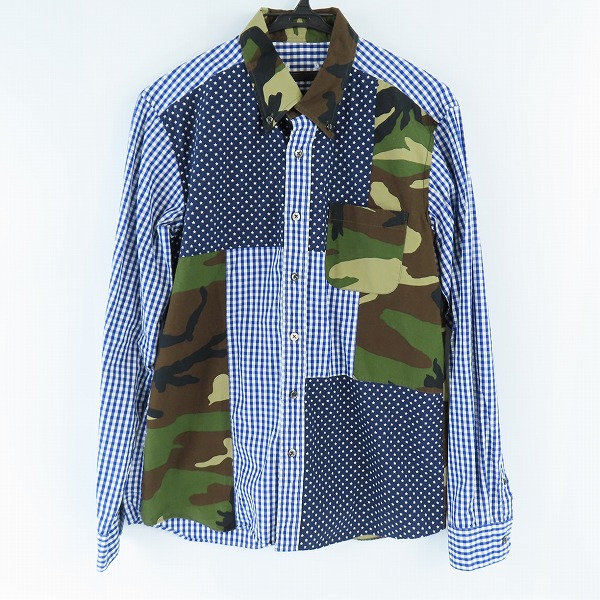実際に弊社で買取させて頂いたSOPHNET./ソフネット パッチワーク ギンガムチェック 迷彩/カモフラ ボタンダウンシャツ/M