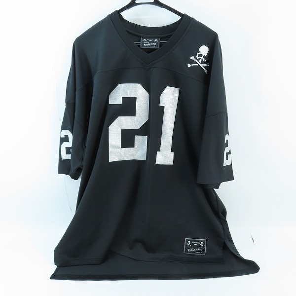 実際に弊社で買取させて頂いたMASTERMIND WORLD×Mitchell & Ness/マスターマインド #21 スカルワッペン ゲームシャツ VNECMM20093-MNN/2XL
