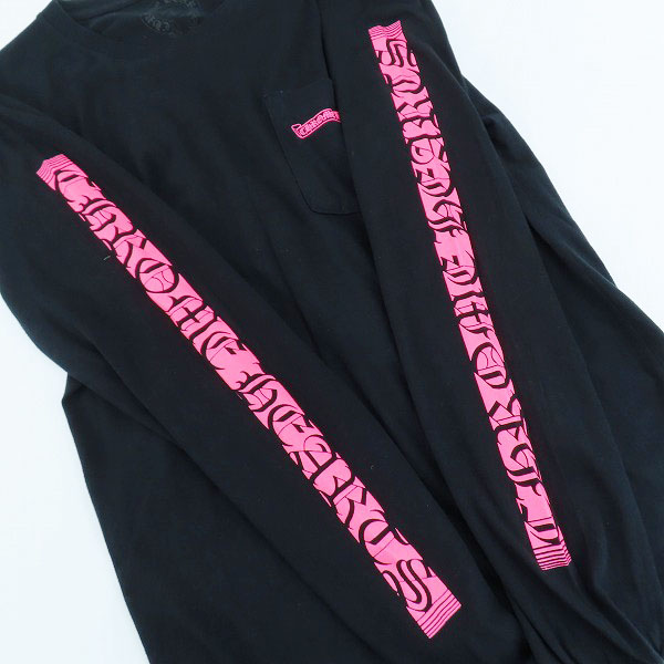 実際に弊社で買取させて頂いた【JPタグ】CHROME HEARTS NEON PINK STRIPE LOGO L/S T-SHIRT ロングＴシャツ 2212-304-0244/Mの画像 5枚目