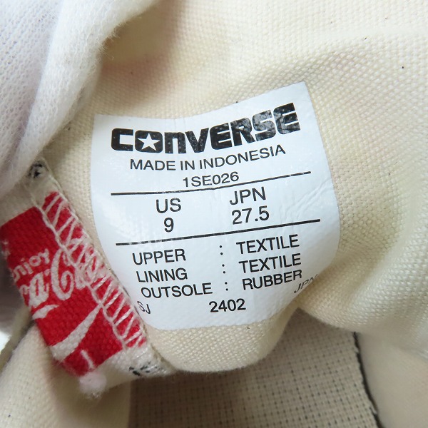 実際に弊社で買取させて頂いたCONVERSE/コンバース ALL STAR US Coca-Cola CK HI/オールスター コカ・コーラ スニーカー 1SE026 27.5の画像 5枚目