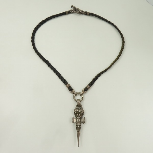 実際に弊社で買取させて頂いた【ギャラ付き/カスタム】Gabor/Gaboratory/ガボール トリプルスカル ダガー ペンダント ｗ/レザーブレード ネックレスの画像 7枚目