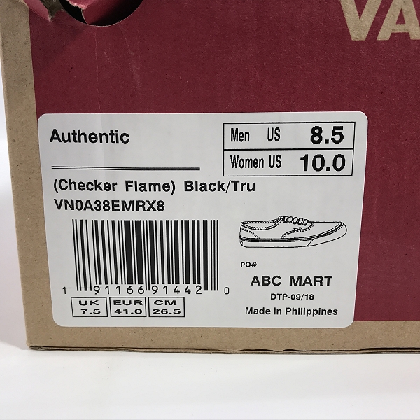 実際に弊社で買取させて頂いたVANS/バンズ AUTHENTIC/オーセンティック チェッカーフレイム/ファイヤー スニーカー VN0A38EMRX8/26.5の画像 9枚目