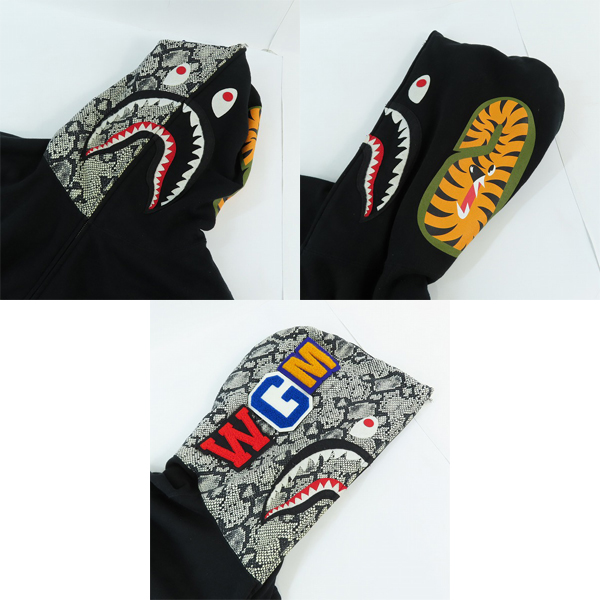 実際に弊社で買取させて頂いたA BATHING APE/アベイシングエイプ WGM SHARK FULL ZIP HOODIE/シャーク タイガー パーカー/XXLの画像 2枚目