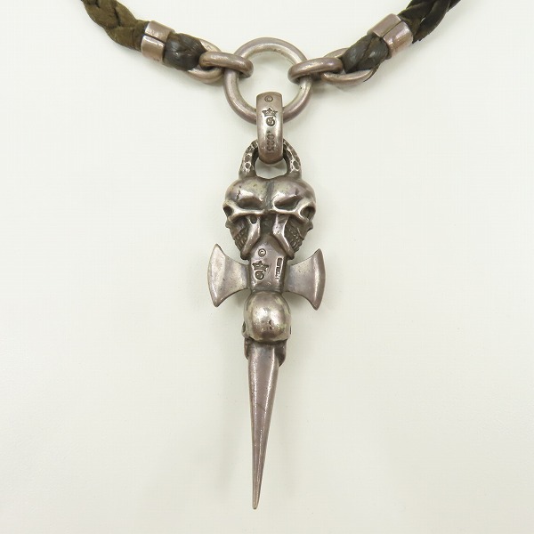 実際に弊社で買取させて頂いた【ギャラ付き/カスタム】Gabor/Gaboratory/ガボール トリプルスカル ダガー ペンダント ｗ/レザーブレード ネックレスの画像 2枚目