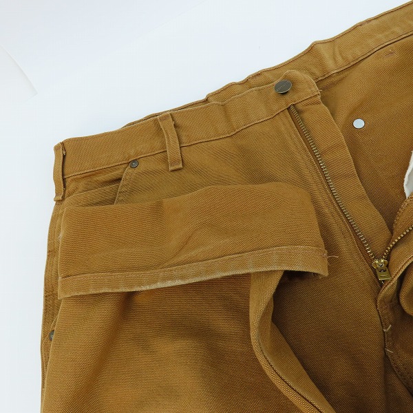 実際に弊社で買取させて頂いたCarhartt/カーハート WASHED-DUCK DOUBLE-FRONT WORK DUNGAREE ダック ダブルニー ペインター パンツ B136-BRN/36×30の画像 4枚目