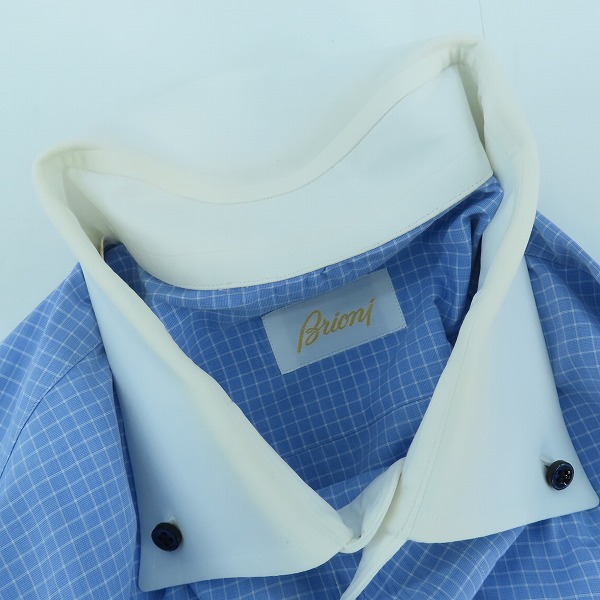 実際に弊社で買取させて頂いたBrioni/ブリオーニ コットン チェック 長袖 ボタンシャツ ブルー×ホワイト/43の画像 7枚目