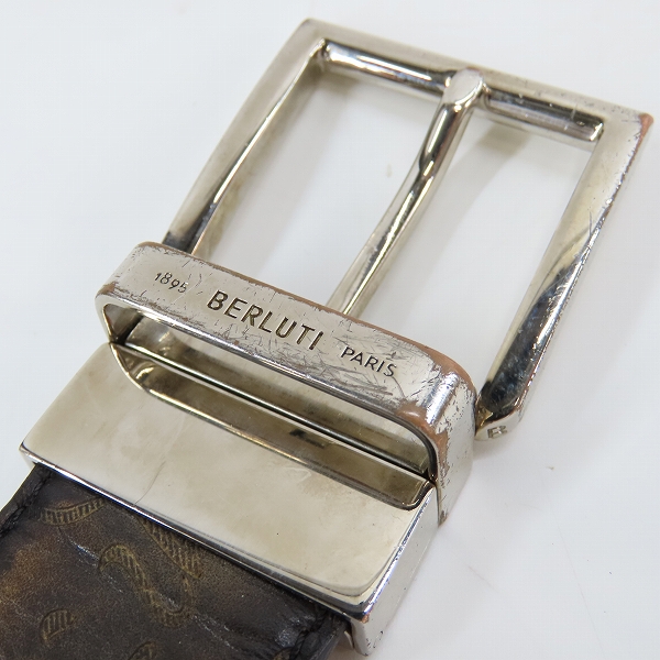 実際に弊社で買取させて頂いたBerluti/ベルルッティ カリグラフィ スクエア型バックル レザーベルトの画像 3枚目