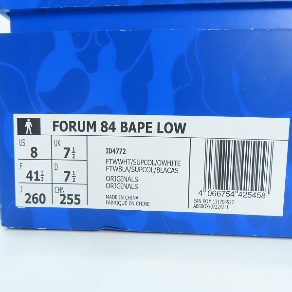 実際に弊社で買取させて頂いた【未使用】 adidas×A BATHING APE/アディダス×アベイシングエイプ Forum 84 Low 30th Anniversary/フォーラム ID4772/26の画像 9枚目