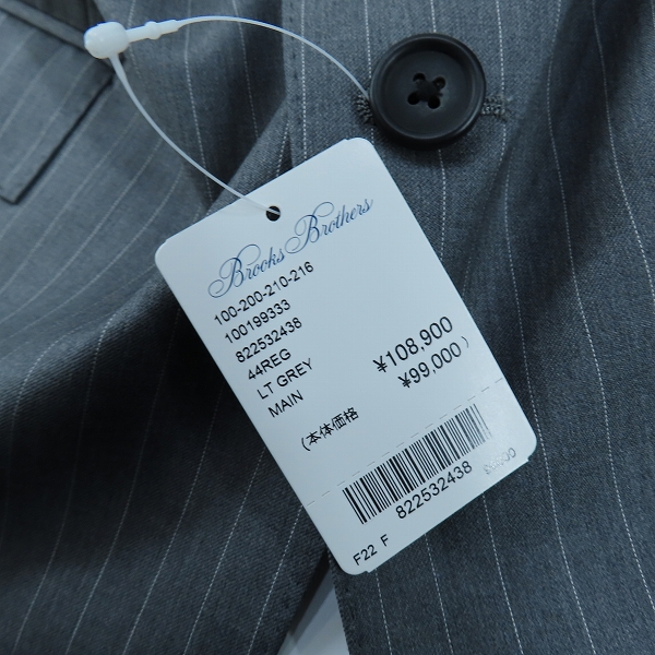 実際に弊社で買取させて頂いた【未使用】Brooks brothers/ブルックスブラザーズ REGENT FIT/テーラードジャケット/パンツ セットアップ グレー/44REG/38Wの画像 7枚目