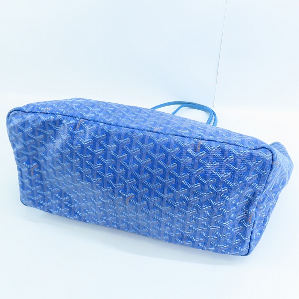 実際に弊社で買取させて頂いたGOYARD/ゴヤール サンルイPM PVC×レザー トートバッグ ブルー ポーチ付の画像 2枚目