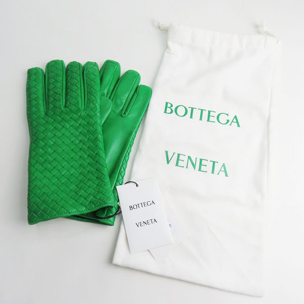 実際に弊社で買取させて頂いた【未使用】BOTTEGA VENETA/ボッテガヴェネタ イントレチャートレザーグローブ グリーン 687260 VZQ01/9＋の画像 9枚目