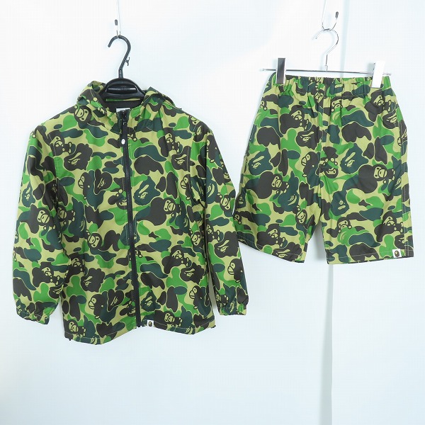 実際に弊社で買取させて頂いた 【未使用】A BATHING APE/アベイジングエイプ KID SABC CAMO MILO HOODIE JACKET/BEACH SHORTS/セットアップ 子供服/140