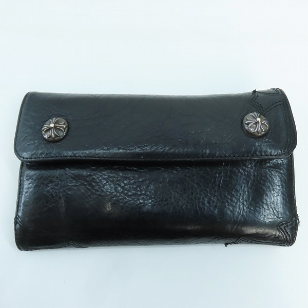 実際に弊社で買取させて頂いたCHROME HEARTS/クロムハーツ WAVE/ウェーブウォレット 長財布/クロスボタン 3クロスパッチ