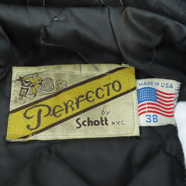 実際に弊社で買取させて頂いた【難有】PERFECTO by Schott/パーフェクト バイ ショット ワンスター ダブルライダースジャケット ブラック 38の画像 2枚目
